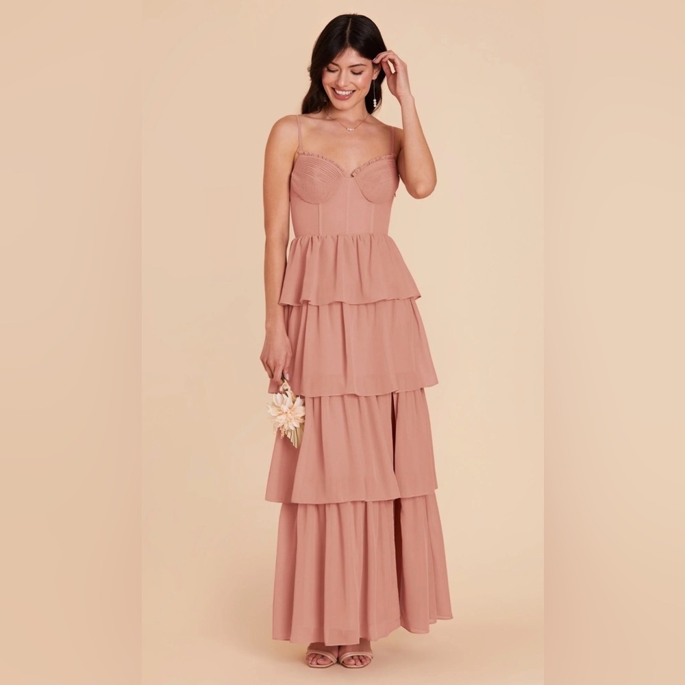 Birdy Grey Lola Dress Chiffon Dusty Rose Bridesmaid Size XS Tiered Gown